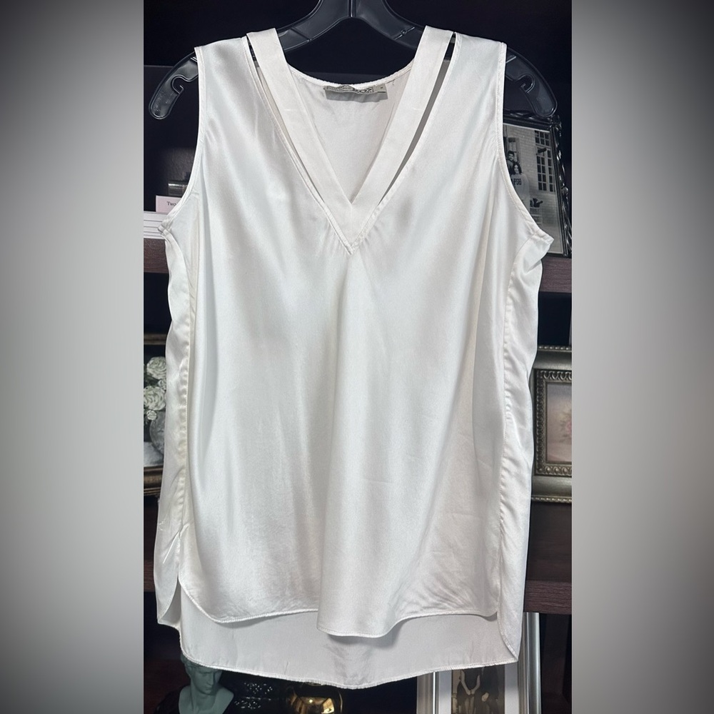 GO BY GO SILK White Sleeveless Washable Silk Top Size Small